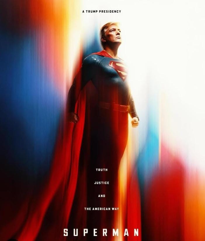 Gambar Donald Trump berkostum Superman.