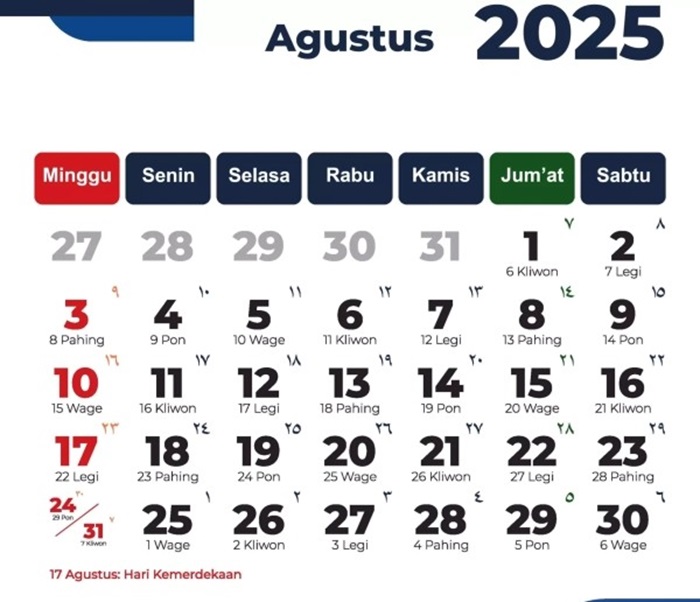Kalender Agustus 2025.