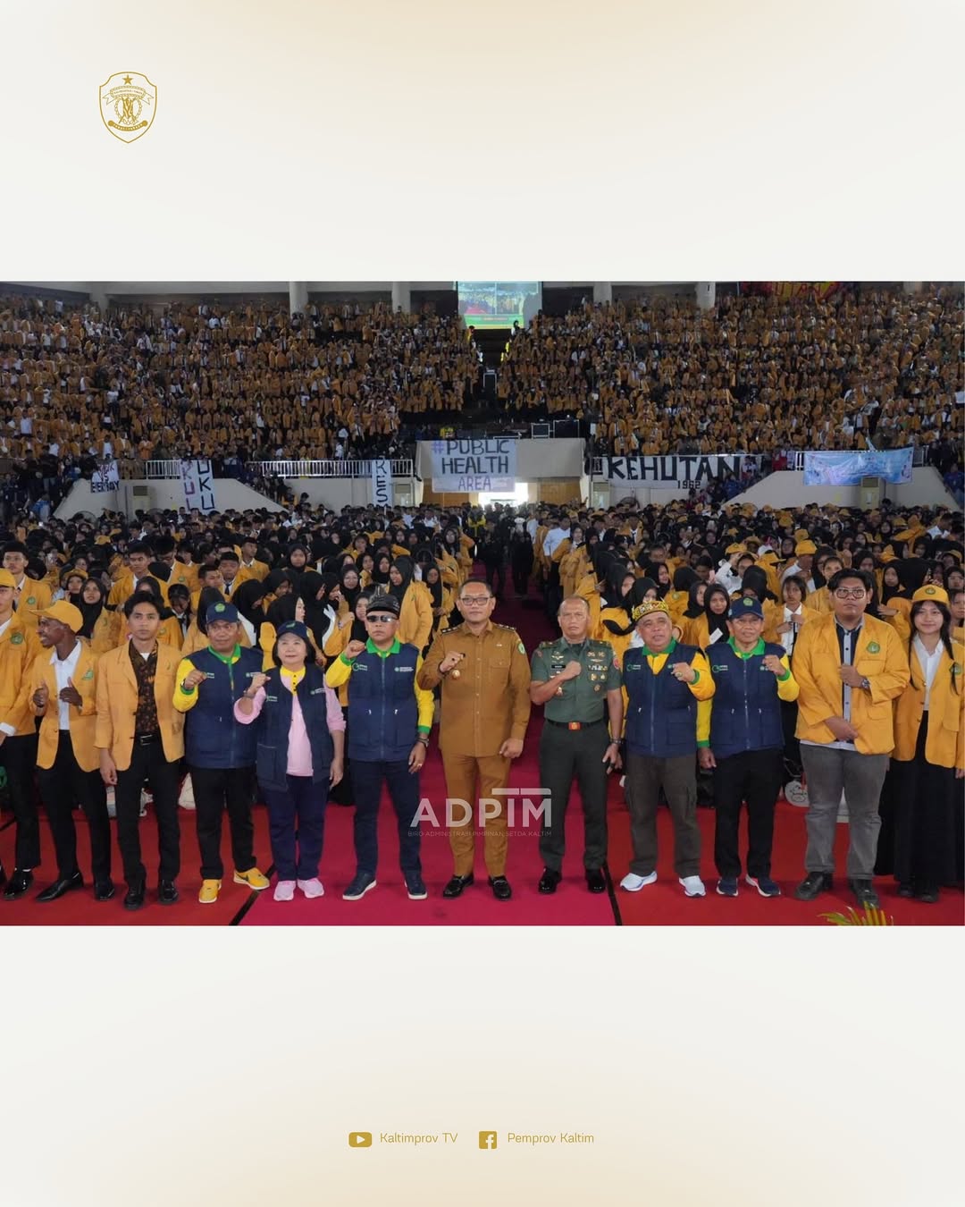 Pengenalan Kehidupan Kampus Mahasiswa Baru (PKKMB) Universitas Mulawarman (Unmul) 2025 di GOR 27 September, Selasa (5/8) yang dihadiri pejabat pemprov dan Kodam VI Mulawarman. (PEMPROV KALTIM)