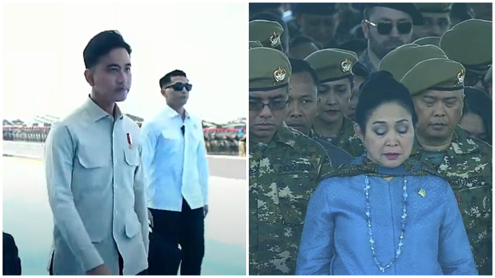 Wakil Presiden Gibran Rakabuming Raka dan Titiek Soeharto memilih tampil berbeda kala pejabat kompak pakai seragam militer di upacara TNI.