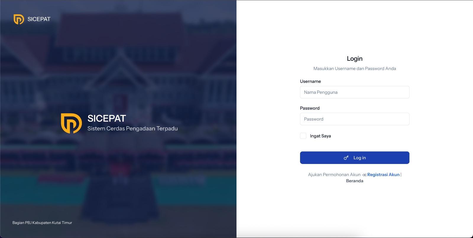Tangkapan layar laman Aplikasi SICEPAT yang memuat data pengadaan barang dan jasa Kutim secara real time.