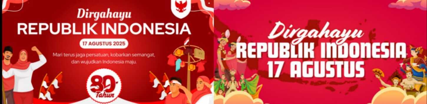 Contoh banner HUT ke-80 dari Canva versi kartun.