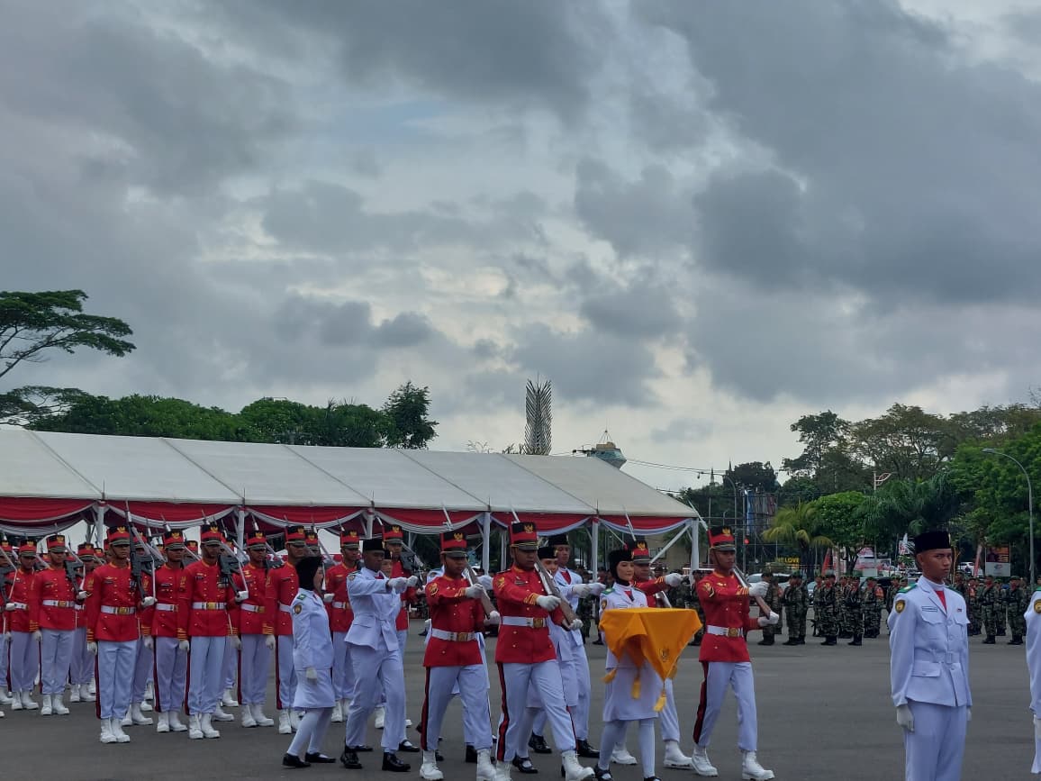 Suasana upacara&nbsp;HUT ke-80 RI yang berlokasi di BSCC Dome Balikpapan, Minggu (17/8/2025).  &nbsp;