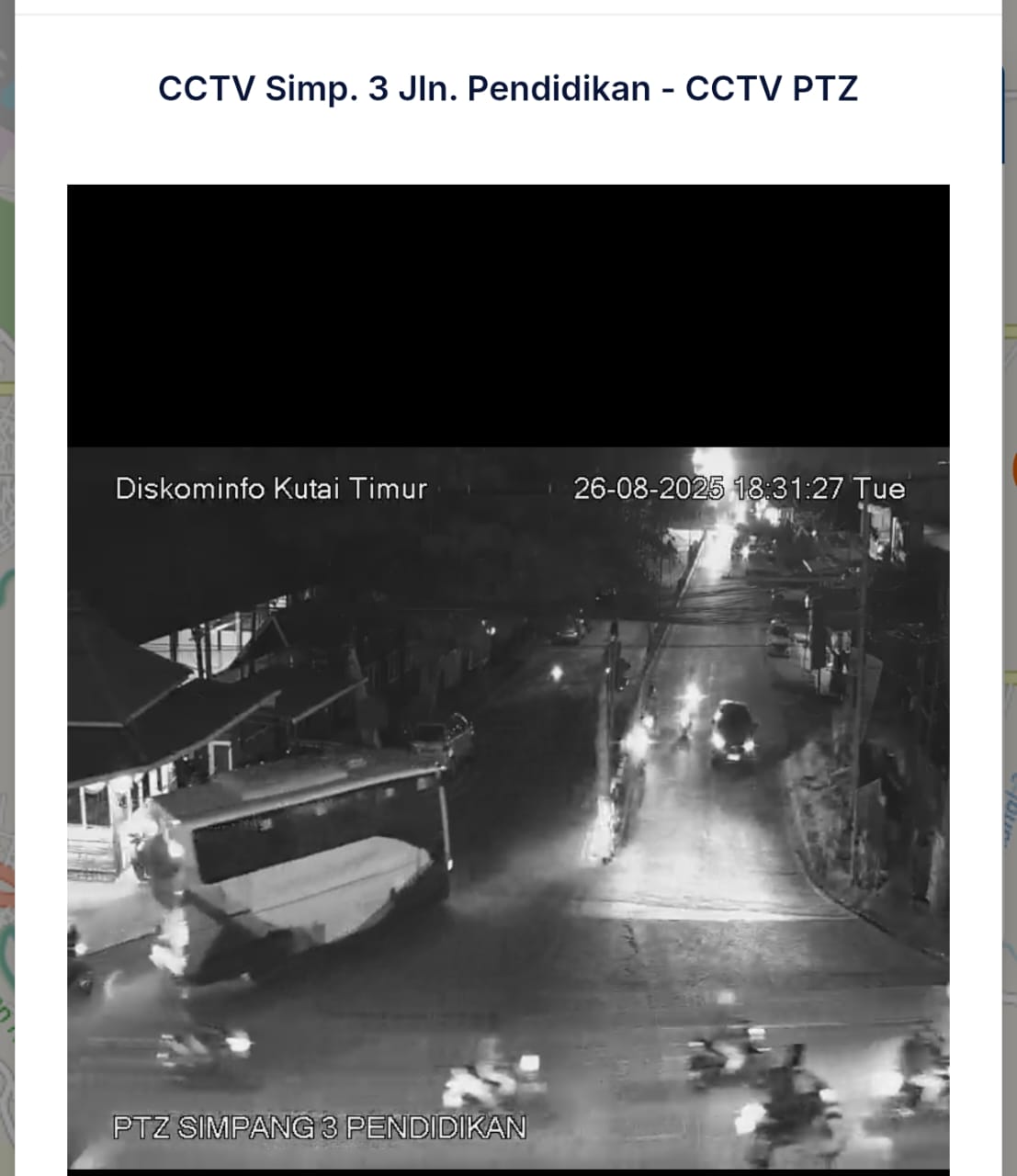 Tangkapan layar salah satu titik CCTV publik di Sangatta yang dapat diakses masyarakat melalui portal resmi Diskominfo Staper Kutim.