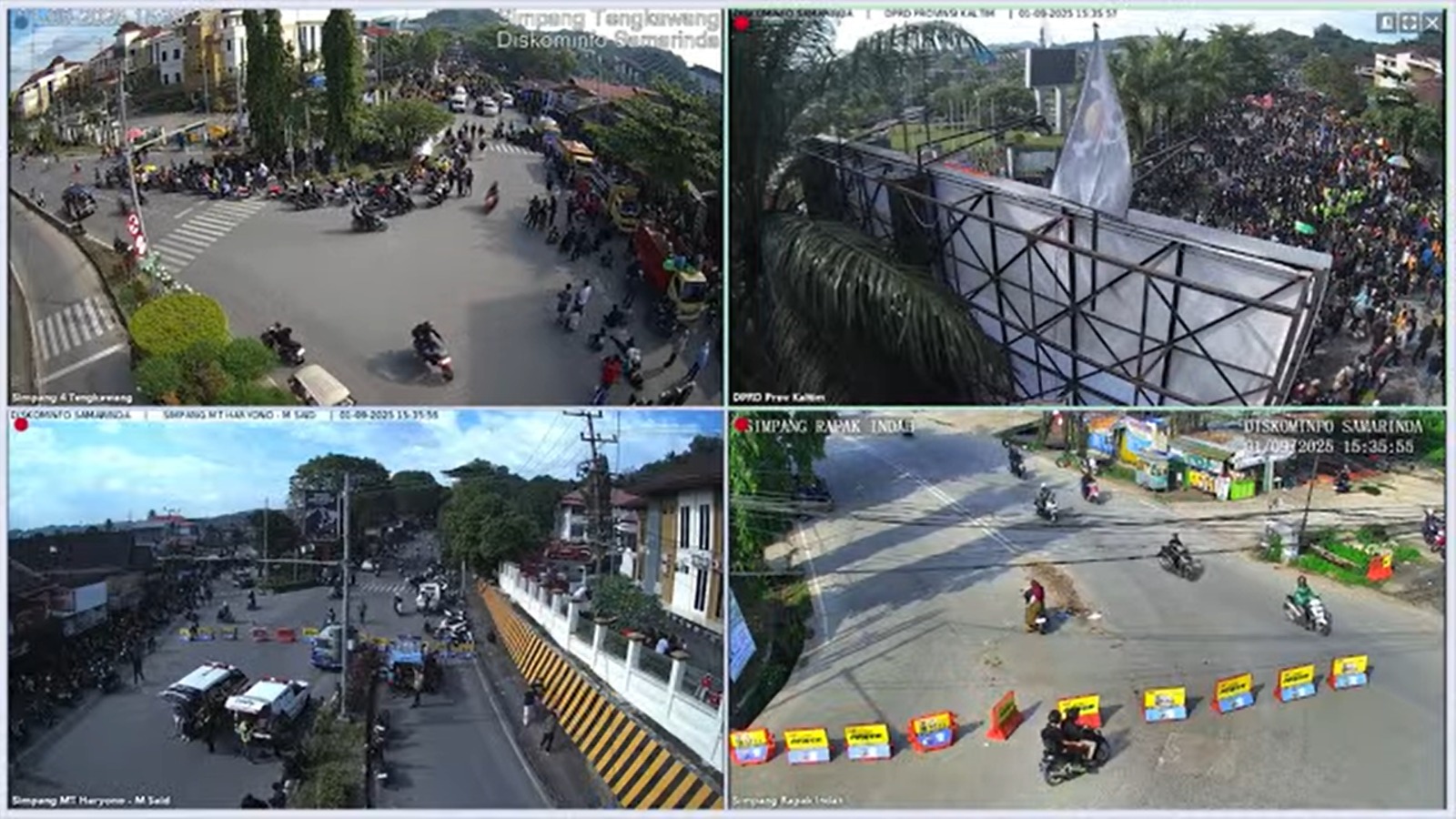 TETAP TAYANG: Kondisi rekaman streaming empat CCTV Pemkot Samarinda di sekitar lokasi unjuk rasa di DPRD Kaltim.