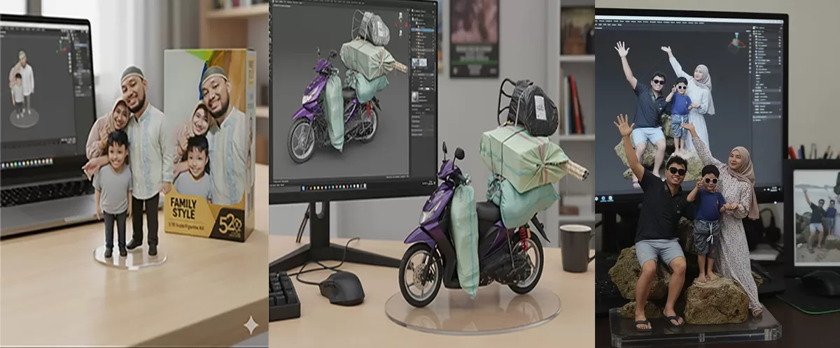 Kolase miniatur AI action figure.