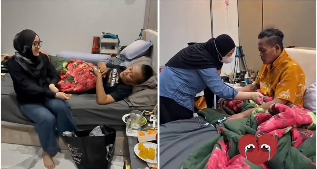 Putri Delina setia mendampingi Sule yang menjalani perawatan intensif, dengan kondisi tubuh sang komedian tampak lemas dan menggunakan selang infus. (FOTO: IST)