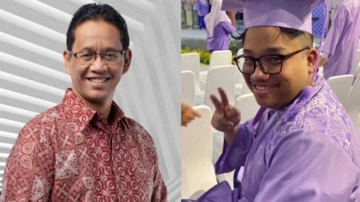 Purbaya Yudhi Sadewa dan anaknya, Yudo Sadewa.