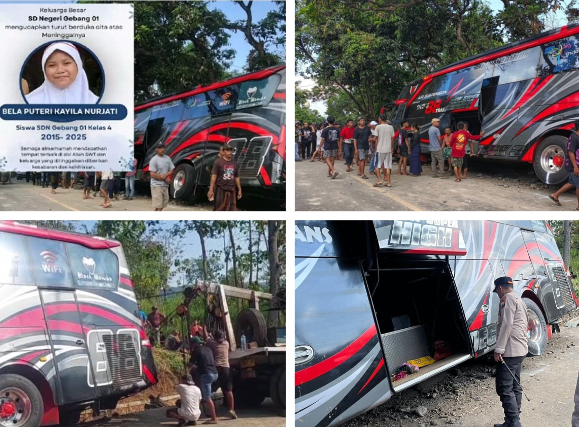 Kecelakaan bus rombongan karyawan RSBS Jember terjadi di Jalur Gunung Bromo, Probolinggo, Minggu (14/9/2025).  (Radar Jember)