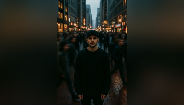 Contoh foto bak film hasil dari menggunakan prompt AI Cinematic Street Portrait.
