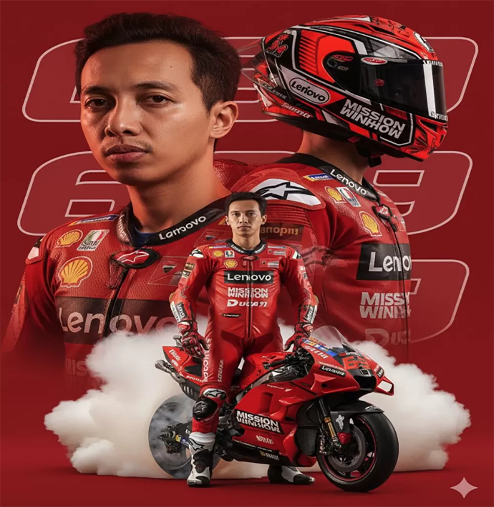 Cobain tren terkini untuk mengubah foto jadi pembalap MotoGP sinematik dengan Google Gemini AI.