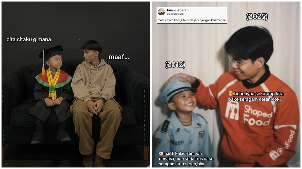 Kolase hasil gambar dengan menggunakan prompt AI reuni dengan diri kecil.