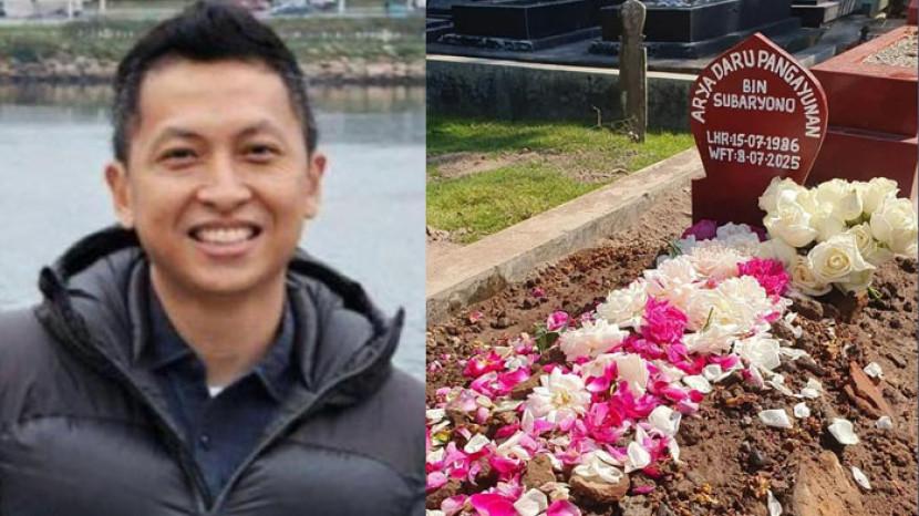 DIPLOMAT: Arya Daru (kiri, semasa hidup) dan pemakamannya.