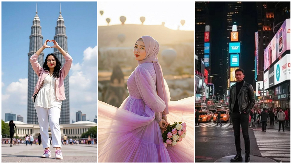 Hasil gambar menggunakan prompt foto AI liburan. Tanpa perlu pergi, hasilnya bikin kamu seakan-akan ada di sana.