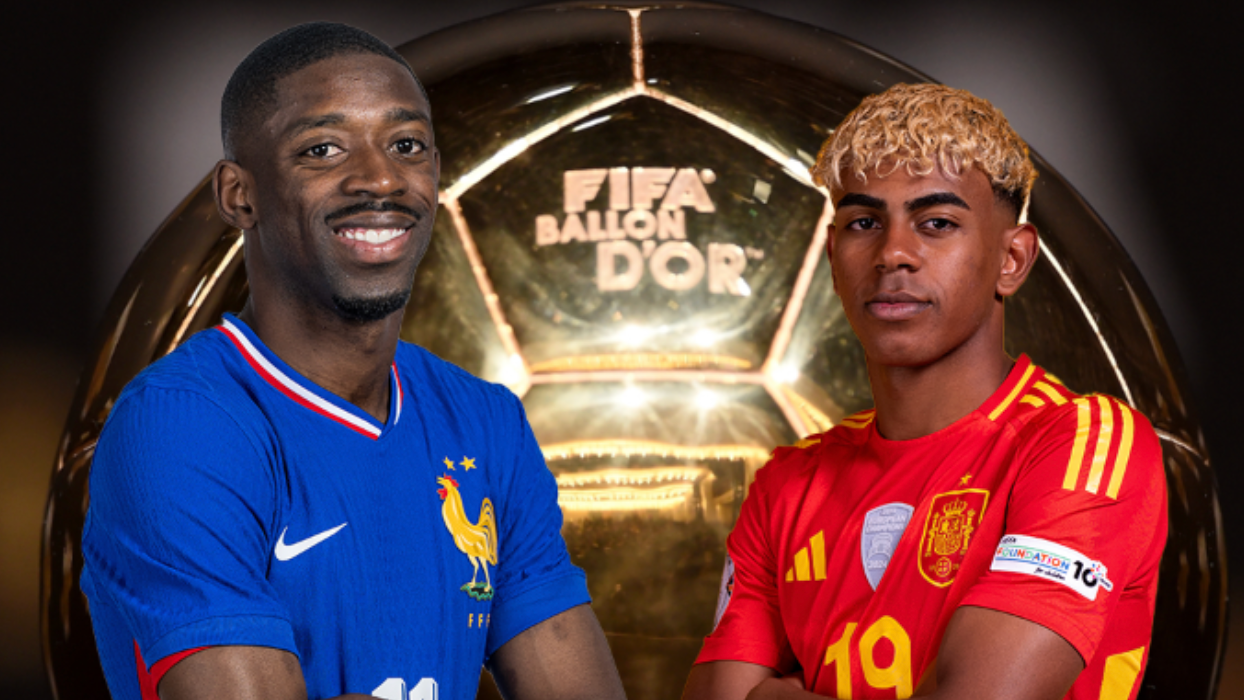 Ousmane Demb&eacute;l&eacute;  dan Lamine Yamal.