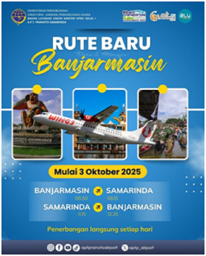 Poster rute baru Samarinda-Banjarmasin.