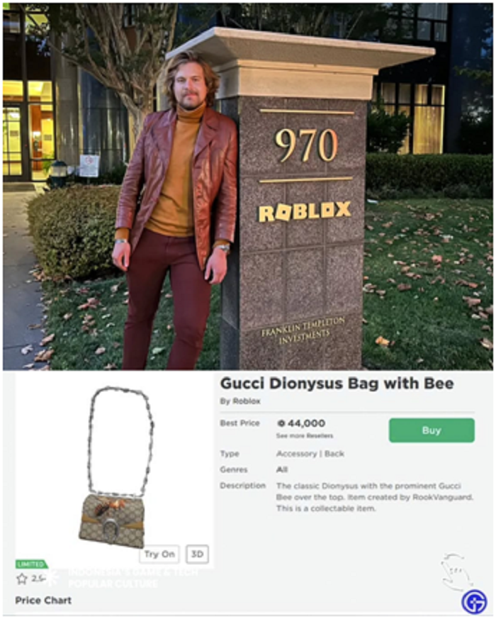 Arthur Trusnov dan item Roblox yang ia buat.