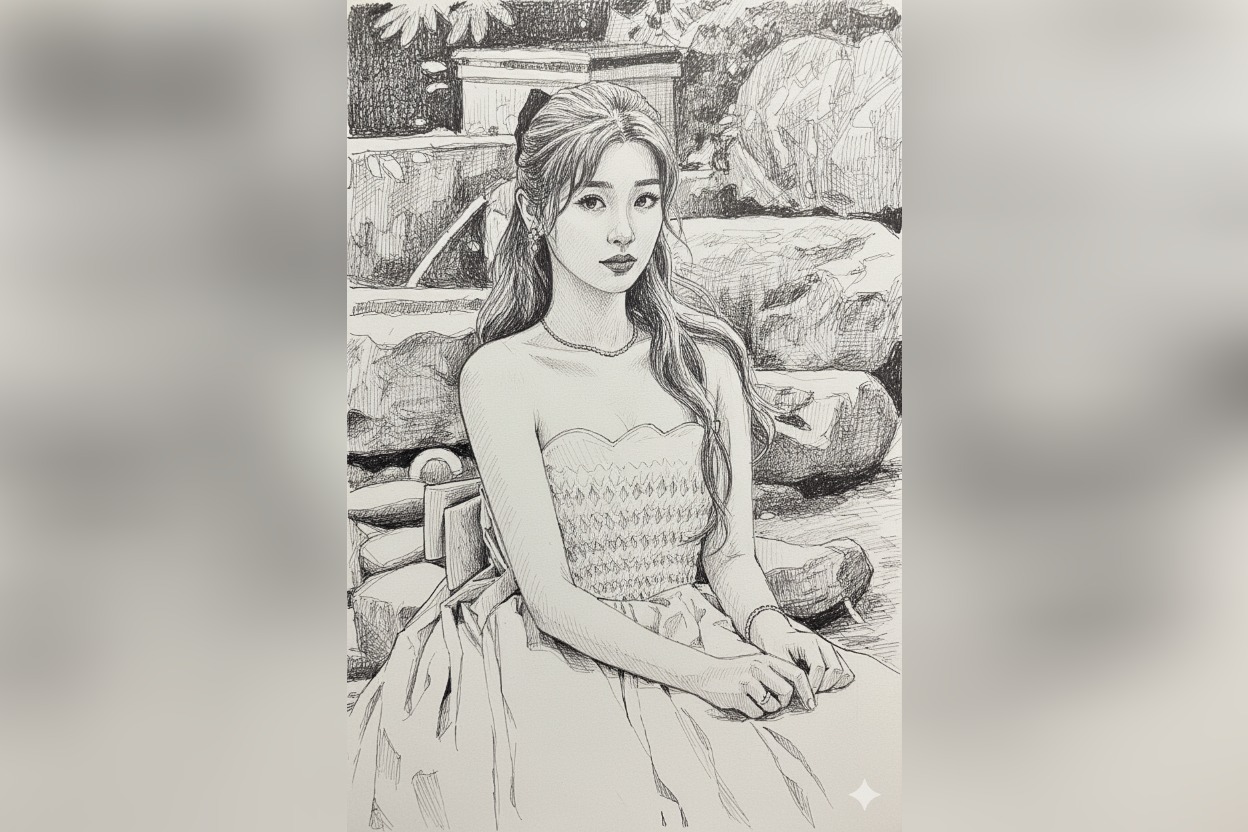 Contoh gambar menggunakan prompt Gemini AI sketsa pulpen.