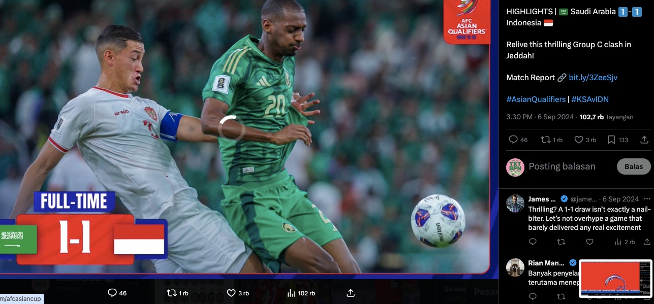 Jadwal Arab Saudi vs Indonesia dini hari nanti pukul 00.15 WIB, Kamis 9 Oktober 2025.