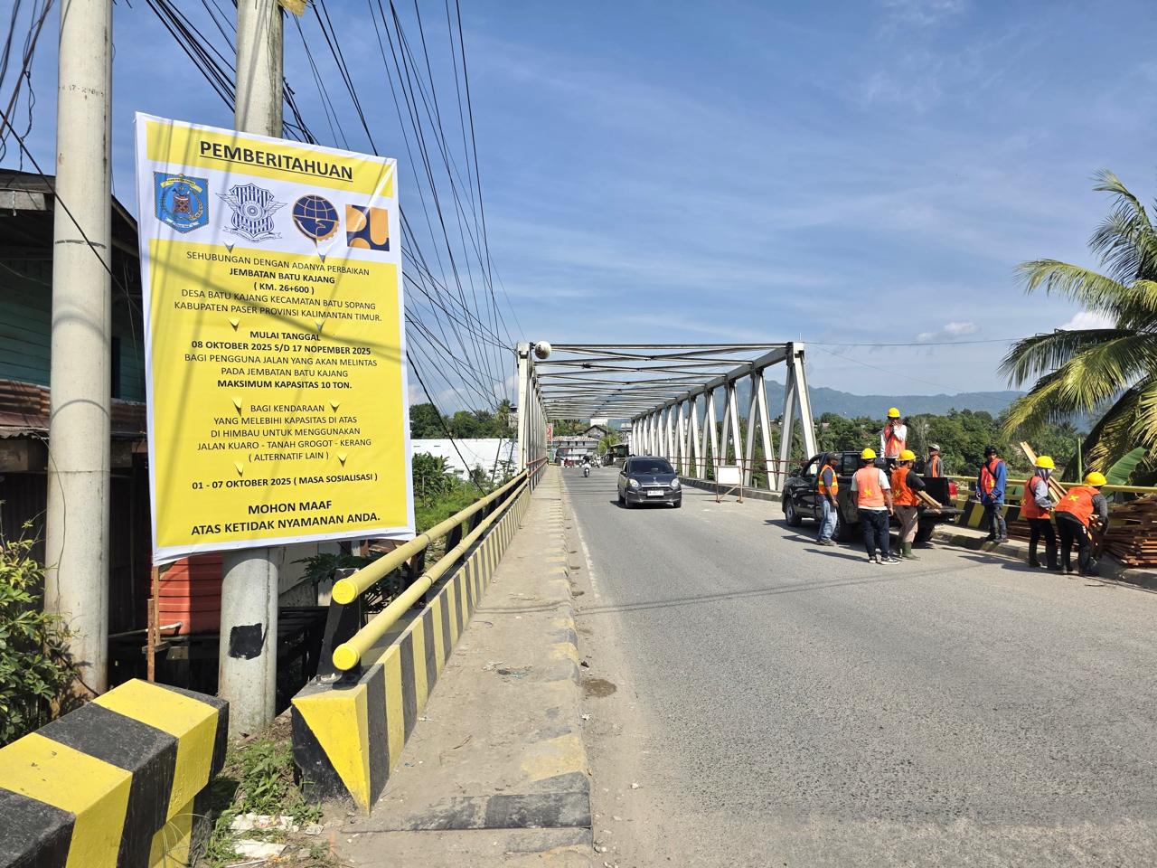 PERBAIKAN: Jembatan di Kecamatan Batu Sopang, Kabupaten Paser, akan diperbaiki BBPJN Kaltim selama sebulan ke depan.