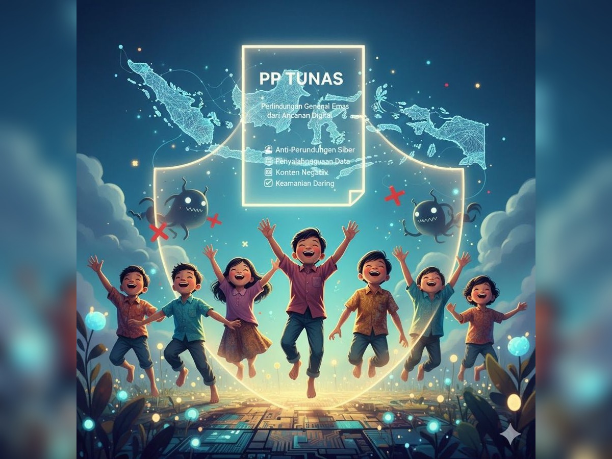 PP TUNAS menciptakan ruang digital yang aman, sehat, dan berkeadilan bagi anak. Sekaligus mewujudkan generasi emas Indonesia. (Ilustrasi AI Generator)