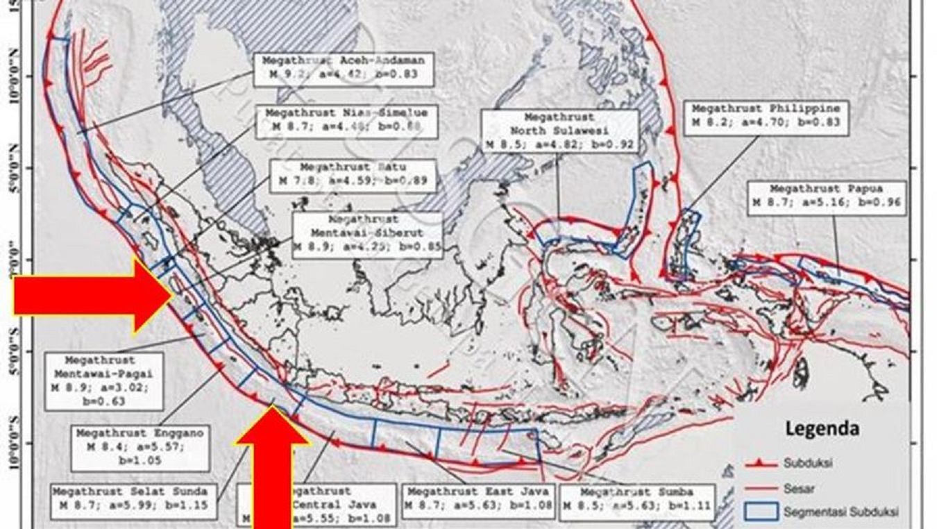 ANCAMAN: Peta ancaman tsunami di Indonesia.