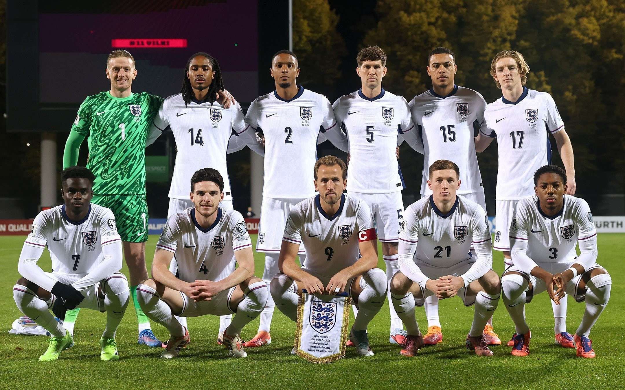 Skuad Timnas Inggris saat melawan Latvia pada laga Grup K Kualifikasi Zona Eropa ini digelar di Stadion Daugava, Riga, Rabu (15/10/2025) dini hari Wita.