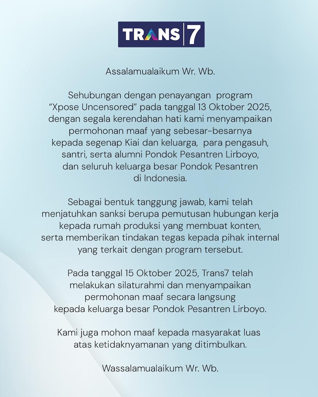 Permohonan maaf Trans7