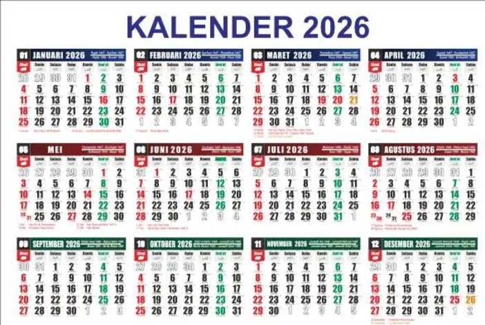 Ilustrasi kalender tahun 2026.