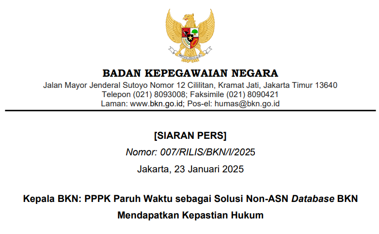 Potret Siaran Pers BKN tentang PPPK Paruh Waktu.