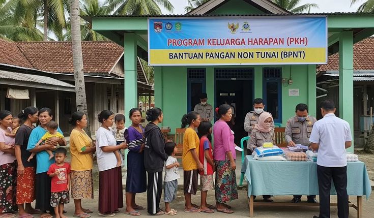 Ilustrasi warga antre bansos.