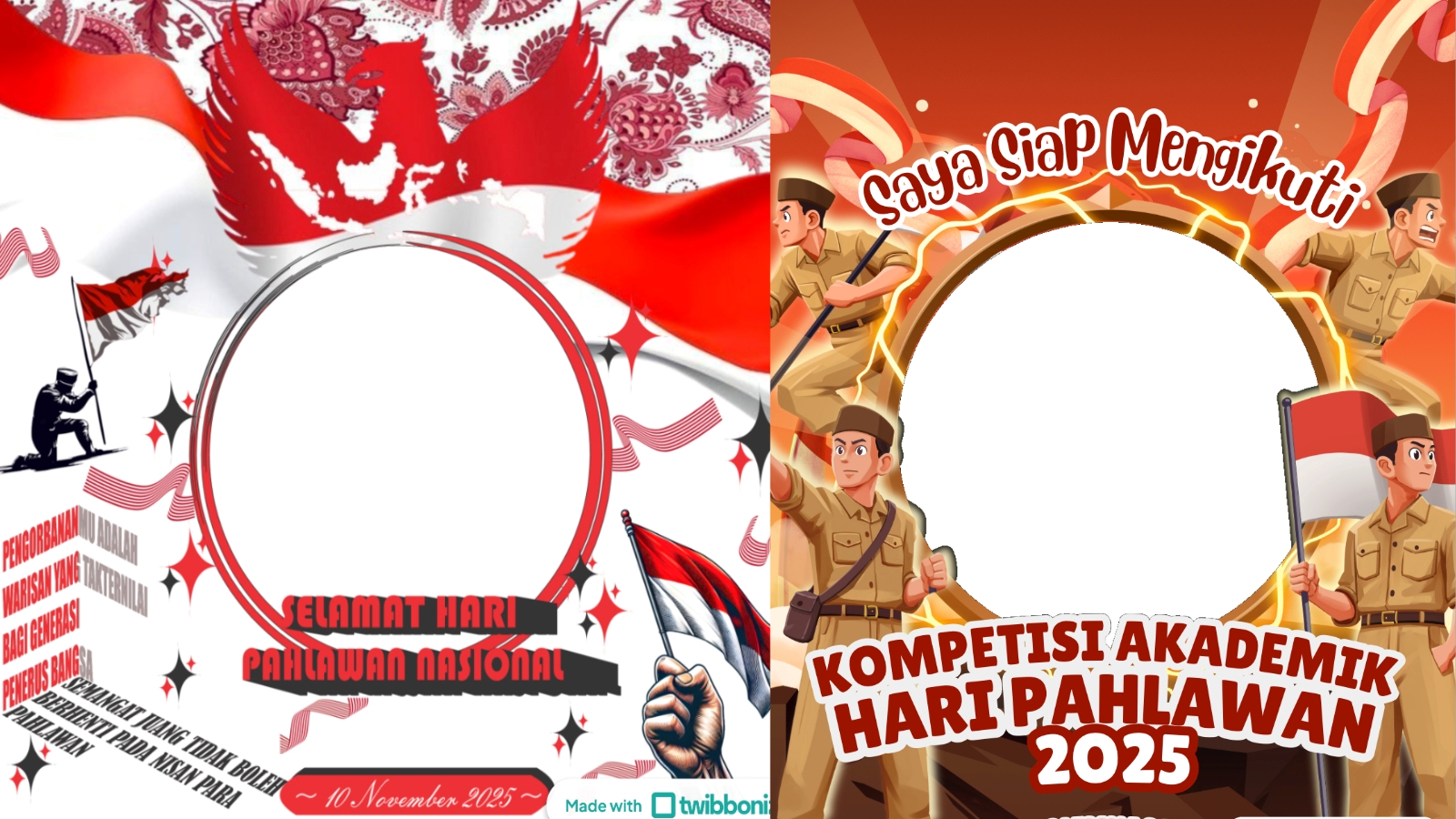 Twibbon Hari Pahlawan 2025 untuk unggahan digital hari ini, 10 November 2025.