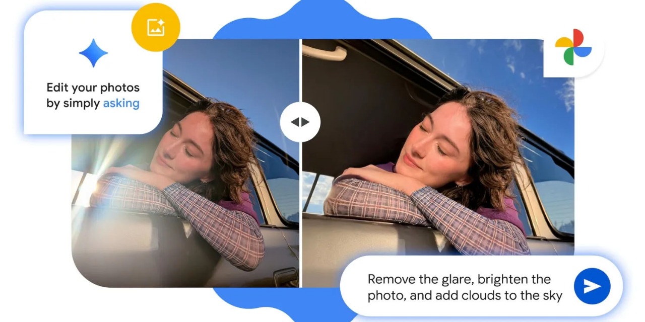 Tampilan fitur baru &ldquo;Help me edit&rdquo; di Google Photos yang didukung AI Gemini.