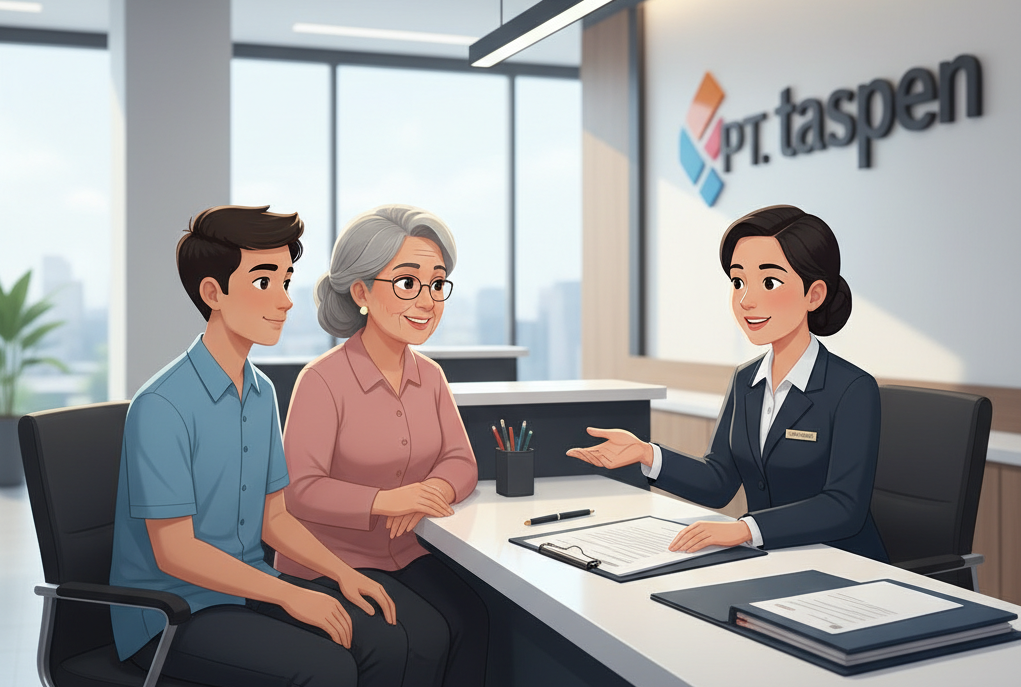 Ilustrasi keluarga ASN yang sedang mengurus hak pensiun anak setelah penerima pensiun janda/duda meninggal dunia.