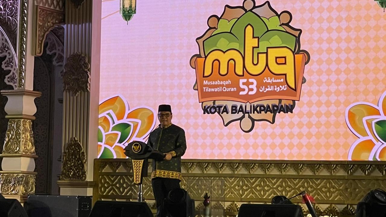 SAMBUTAN: Wakil Walikota Balikpapan Bagus Susetyo saat memberi sambutan dalam pembukaan MTQ ke-53 Tingkat Kota Balikpapan.