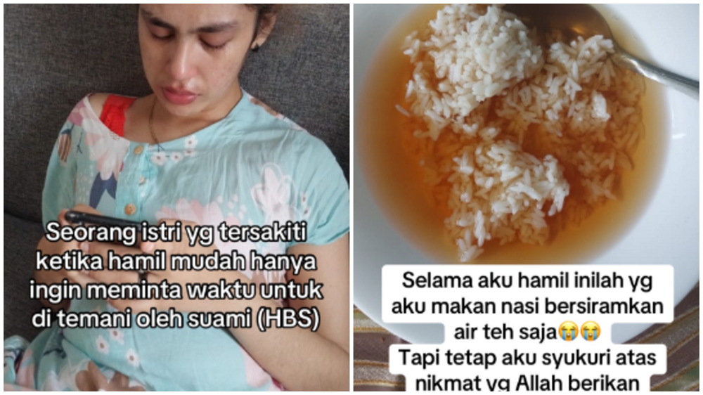 Nasi yang disiram teh saat istri muda Habib Bahar hamil muda dalam unggahannya di TikTok.