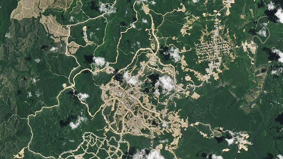 Foto NASA yang menggambarkan pergerakan pembukaan lahan di kawasan IKN.