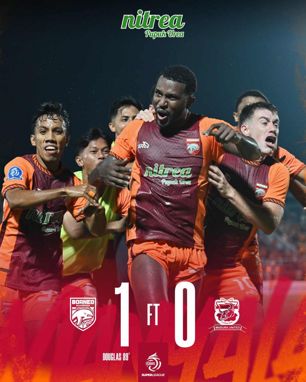 Skor akhir  1-0 Borneo FC menang atas tamunya Madura United. (Foto: Borneo FC Media)
