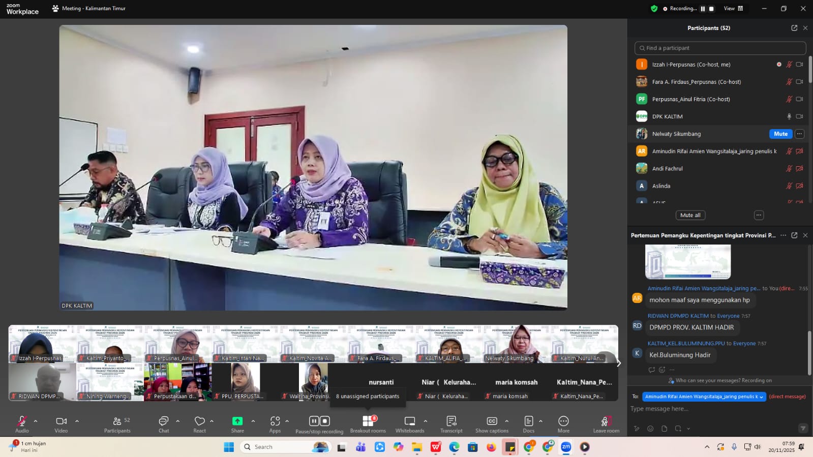 HASIL TERBAIK: Suasana pertemuan pemangku kepentingan dalam program kegiatan perpustakaan inklusi sosial tingkat provinsi secara zoom meeting diikuti peserta lain.