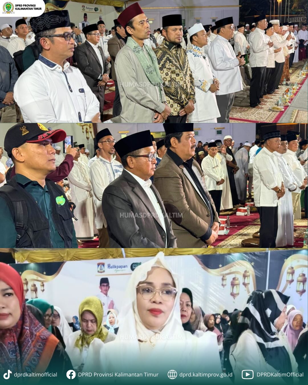 Para legislator DPRD Kaltim bersama tokoh agama dan ribuan jamaah memenuhi area BSCC Dome Balikpapan saat Tabligh Akbar Madinatul Iman 2025, Minggu malam (23/11).