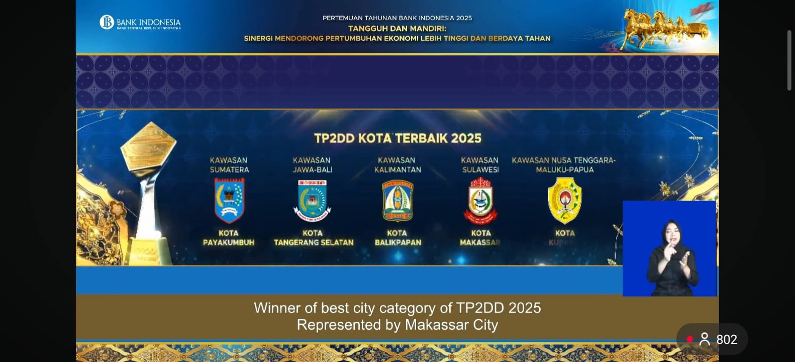 TERBAIK DI KALIMANTAN: Nama Balikpapan keluar sebagai TP2DD Kota Terbaik 2025 untuk Kawasan Kalimantan di PTBI 2025.