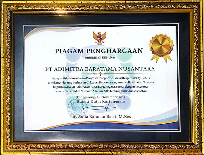 Plakat penghargaan untuk PT ABN.