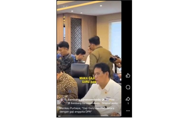 Unggahan yang menarasikan Menkeu Purbaya usulkan gaji guru dan PNS setara dengan DPR.