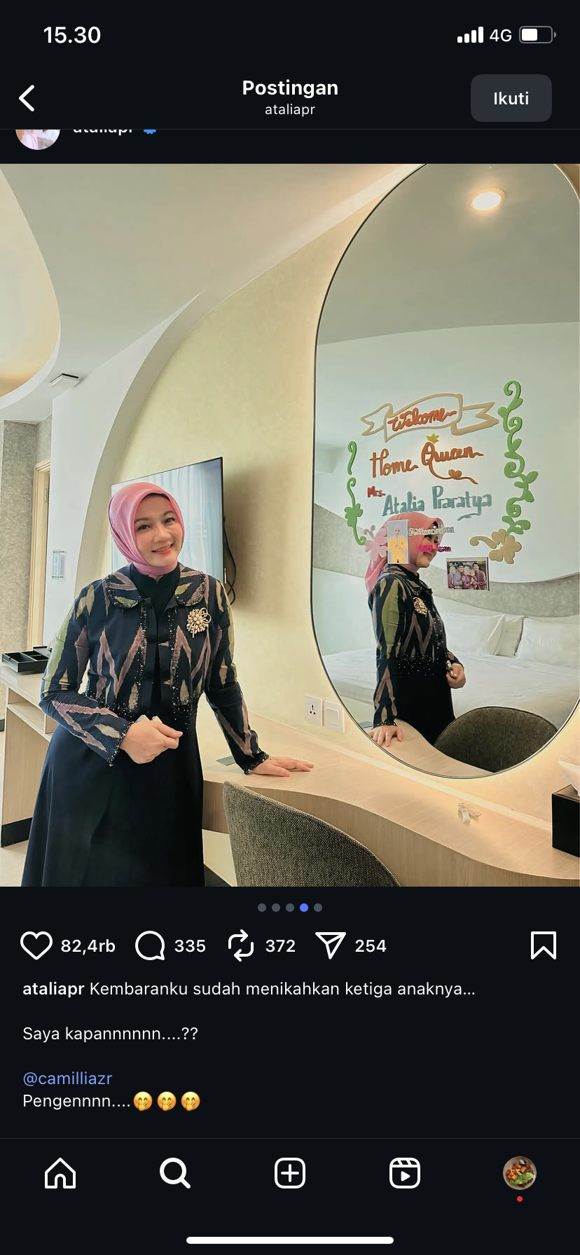 Salah satu postingan Atalya Praratya sebelum menggugat Ridwan Kamil.