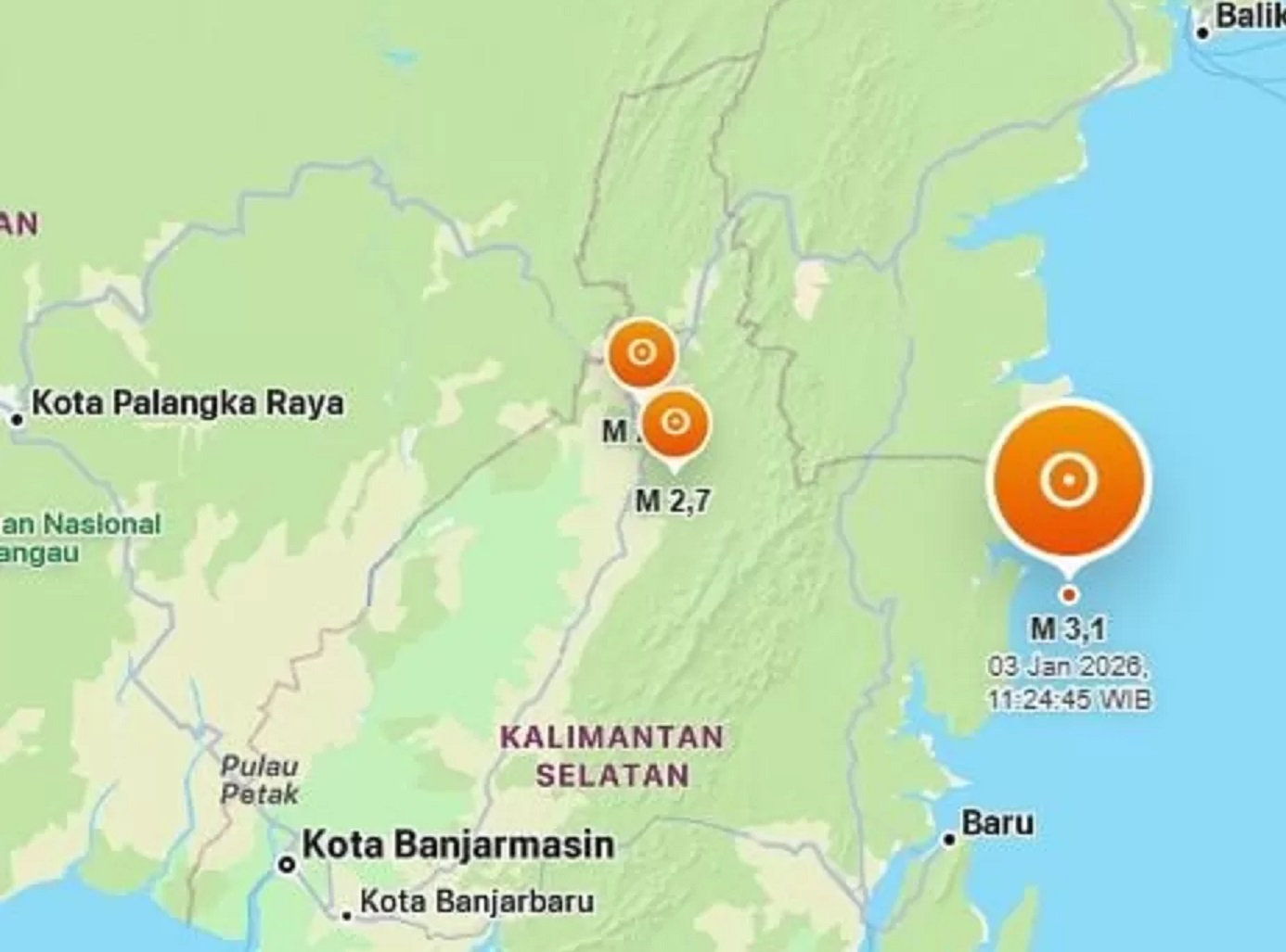 GEMPA: Tiga titik gempa yang terjadi di wilayah Kalimantan Selatan terjadi awal tahun ini.