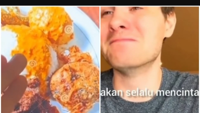 Pria asing menangis saat berpisah dengan nasi Padang, momen ini viral di media sosial. (Foto tangkapan layar)