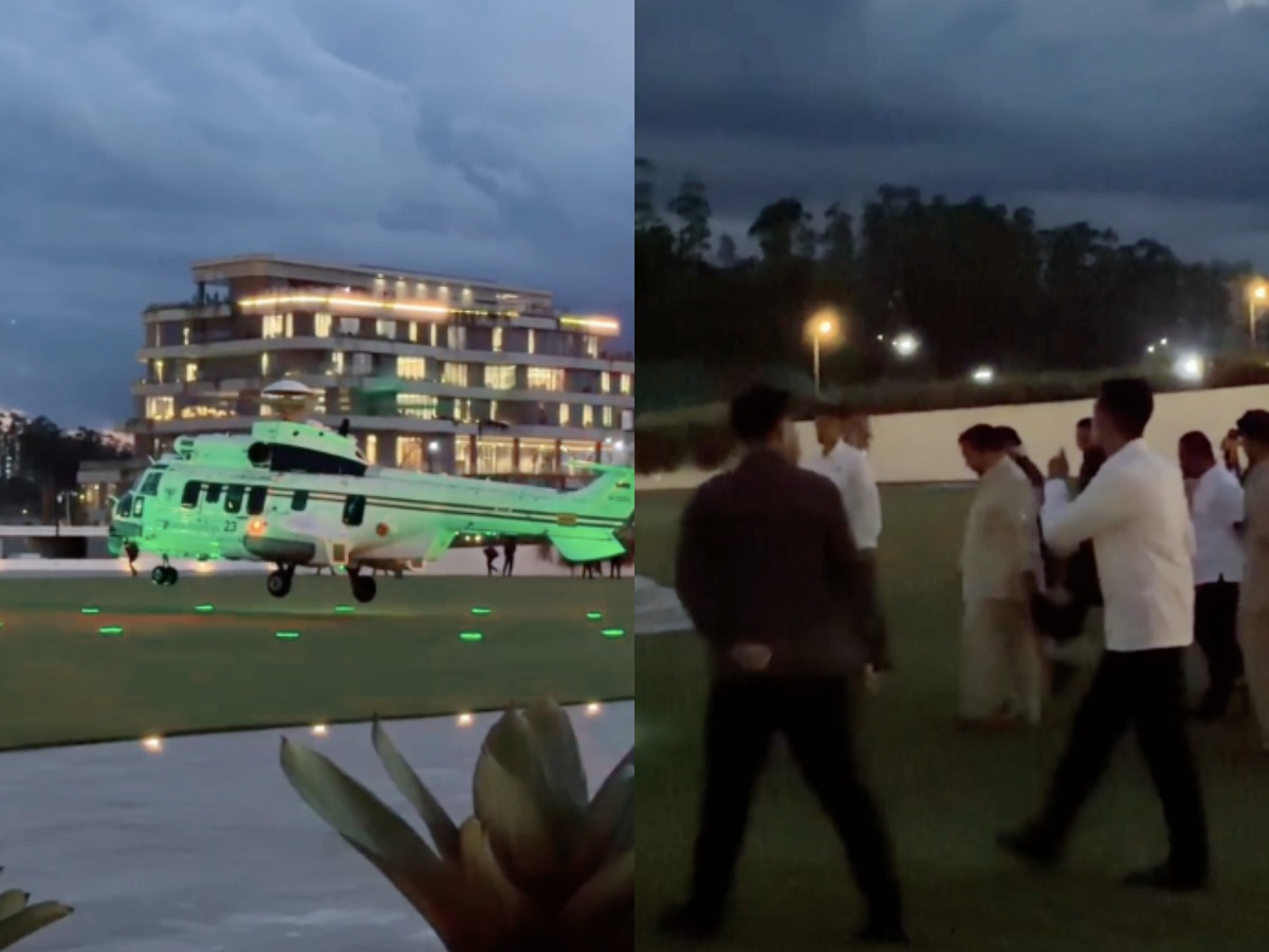 Presiden Prabowo saat tiba di IKN dengan helikopter dan menginap di Istana Garuda.