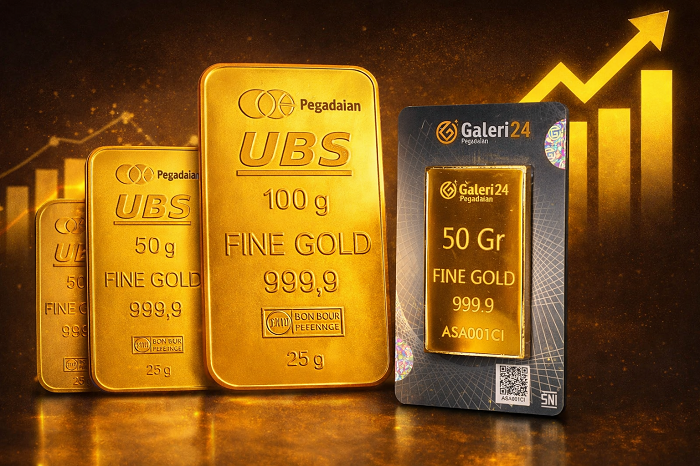 Harga Emas UBS dan Galeri24 pada Rabu 14 Januari 2026, di Gerai Pegadaian Kompak Naik.