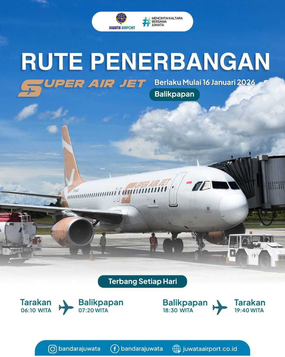 Bandara Juwata menambah penerbangan Super Air Jet rute Tarakan-Balikpapan. (Foto: Bandara Juwata)