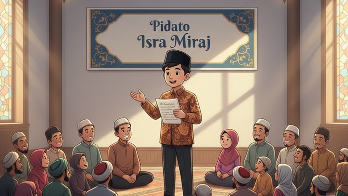Ilustrasi anak SD pidato Isra Miraj.
